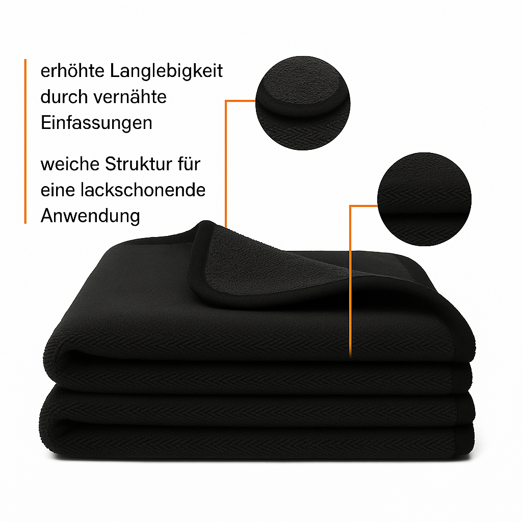 800GSM Mikrofasertuch Schwarz/Schwarz 3 x Stück 30x30cm