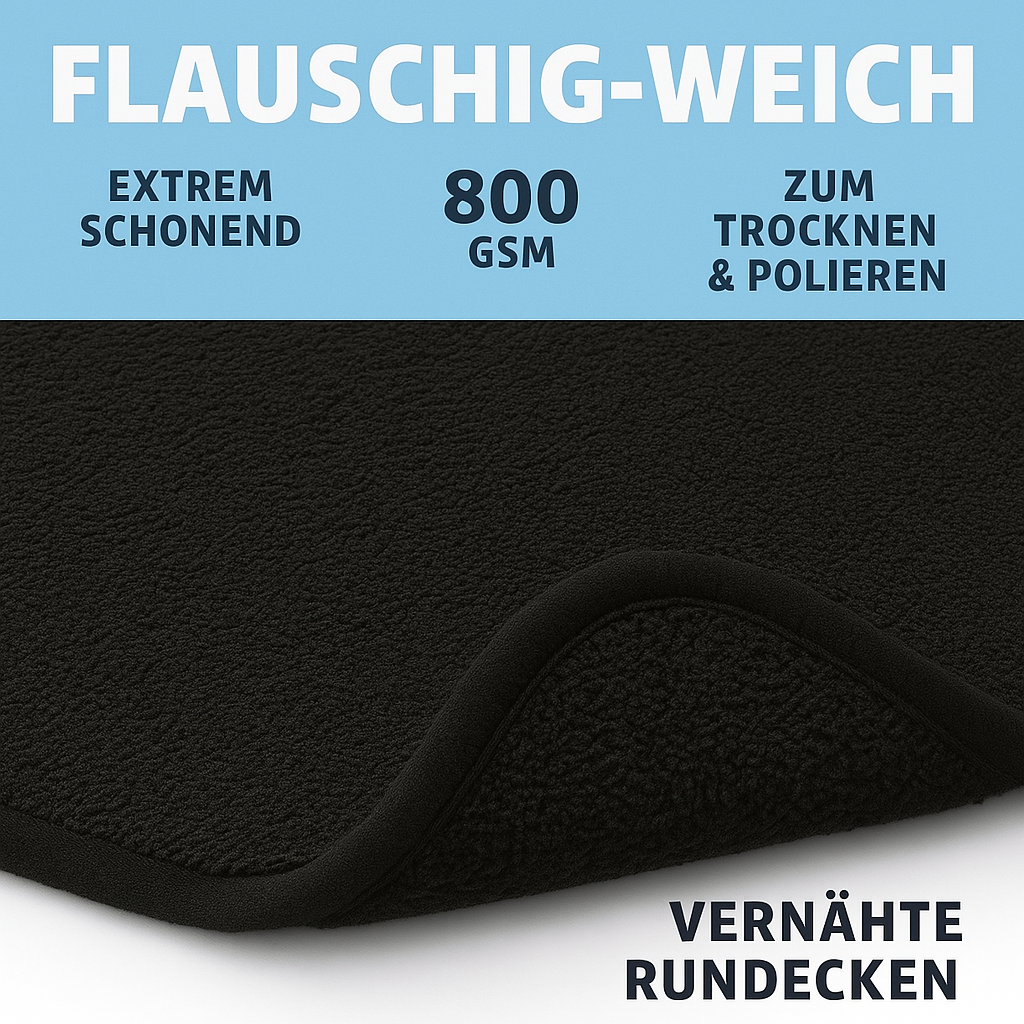 800GSM Mikrofasertuch Schwarz/Schwarz 3 x Stück 30x30cm